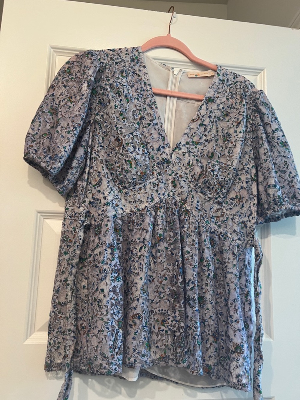Tory Burch Blue Floral Puff-Sleeve Tunic